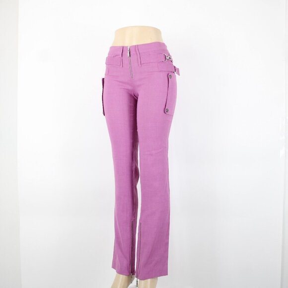 Gianni Versace Couture Sz 38 x 34 Purple Silver Hardware Unlined Linen Mod Pant - Picture 3 of 16